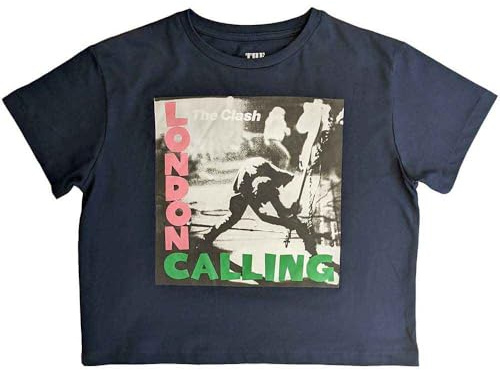 The Clash Crop Top T Shirt London Calling Band Logo Nue offiziell Damen Navy