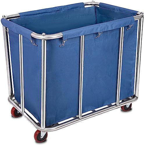 LORQING Wäschewagen für Gewerbe/Zuhause, 12 Schüsse, robust, groß, Edelstahl, rollend, 130 kg Traglast, Blau, Rechteckig