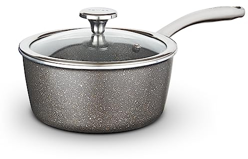 Tower T900217 Cerastone Pro 22cm Forged Aluminium Saucepan with Tempered Glass Lid, Non-Stick Coating, Graphite