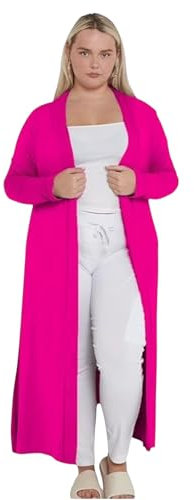 eyes Ladies Plain Long Maxi Length Boyfriend Women Cardigan Collared Open Top Full Sleeve Floaty Duster Jacket Coat Casual Blazer Plus Size Cardigans Fuchsia 12 to 14