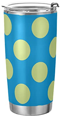 FJAUOQ Tumbler Green Blue Polka Dot Insulated Coffee Cup Beverage Container Travel Mug with Straw and Lid Double Wall Stainless Steel 20oz BPA-Free for Sport, Back to School
