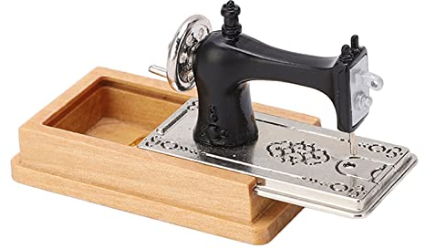 Atyhao Macchina da Cucire in Miniatura per Casa delle Bambole, Lega Stile Vintage e Bellissimo Accessorio per Casa delle Bambole Realistico in Legno da Collezione (Colore Legno)