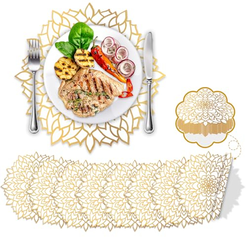 Einweg-Tischsets aus Papier, rund, Blumenmuster, Platzset, Platzset, gepresstes Papier, runde Platzsets für Hochzeit, Geburtstag, Party, Esstisch, Dekoration, 50 Stück