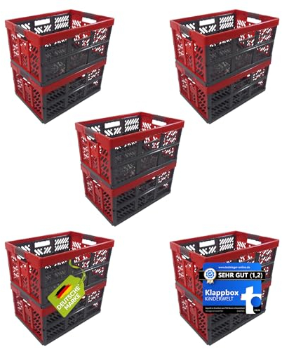 KiNDERWELT 10 x Robuste Profi - Klappbox 45 L bis 50 kg - Faltbox, Kiste, Korb zur Aufbewahrung, Transport - anthrazit/rot