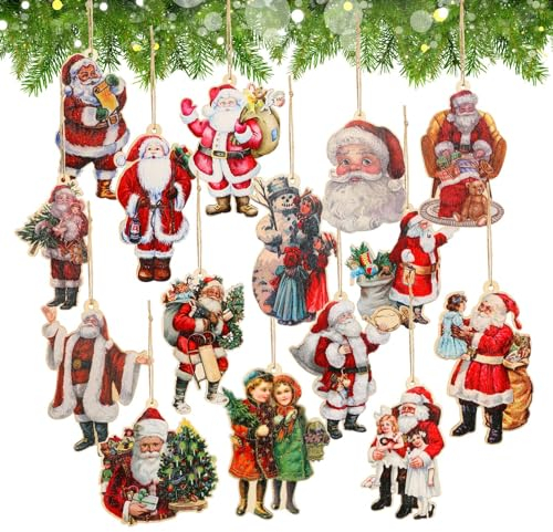 DATIFF 45 Stück Weihnachten Anhänger Holz Weihnachtsbaum Anhänger Weihnachtsmann Hängeanhänger Santa Weihnachtsbaumschmuck Weihnachtsanhänger für Weihnachtsbaum Weihnachten Party Dekoration