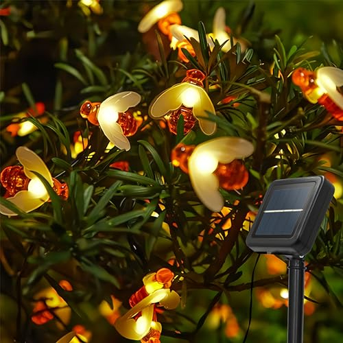 Kimuwote Solar Lichterkette Aussen, Bienen lichterketten, 50 LED 7M 8 Modi wasserdichte Lichterketten Innen/Außen für Garten, Rasen, Terrasse, Sommerfest, Feiertag, Party (warmweiß)