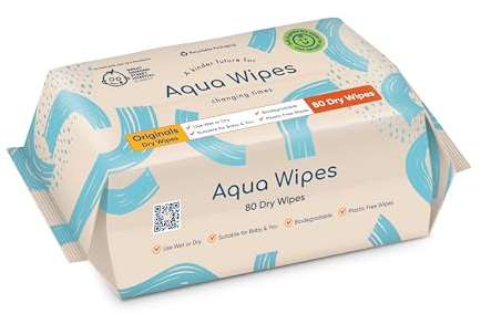 NEW Dry Face Wipes by Aqua Wipes - Biodegradable, Plastic Free Dry Towel Wipe. MakeUp Remover Disposable Towels – Textured Cotton-Soft Face Cloths. Kind to Skin & Baby - 80 Wipes per Pack (1 pack)
