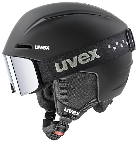 uvex viti Set - Leichter Skihelm & Skibrille für Kinder - individuelle Größenanpassung - 100% UVA-, B, C Schutz - Black matt - 51-55 cm