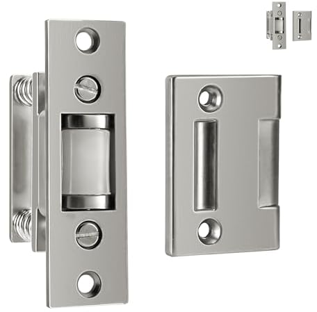 HOMOTEK 2 Pack Commercial Heavy Duty Door Roller Catch, Drive in Ball Catch with Strike Plate Solid Zinc Adjustable Silent Door Latch, Spring Tension Roller, Satin Nickle