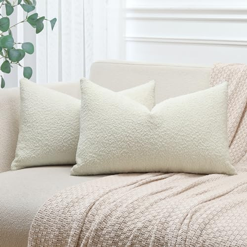 JOTOM 2er Set Boucle Kissenbezüge, Dekorative Weich Einfarbig Wurf Kissenbezug Moderne Kissenhüllen Sofakissen Dekokissen Zierkissenbezug für Wohnzimmer Schlafzimmer Deko (30x50cm, Cremeweiß)