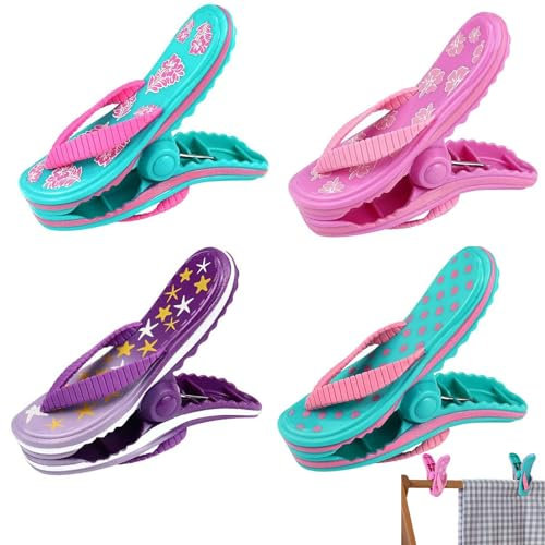 4 Pcs Beach Towel Clips Towel Clips for Sun Lounger Towel Pegs for Sun Lounger Strong Beach Chair Hanger Clips Beach Towel Pegs Clothes Clip Beach Towel Clips for Sun Loungers