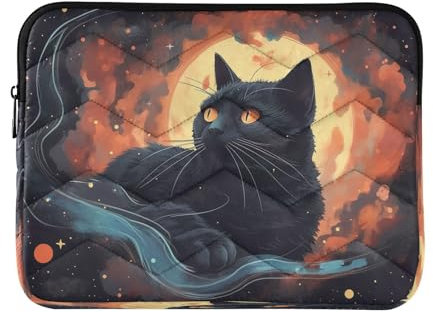 MCHIVER Space Black Cat Laptop Sleeve Case 13.3 Inch Laptop Cover Bag Lightweight Computer Carrying Bag for Work Travel