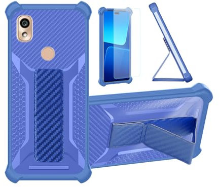 Aroepurt Hülle Für Kyocera Anshin Smartphone 5g Ky-51b Hülle Case Handyhülle Schutzhülle Cover [mit gehärtetem Glas-Screen-Protector] Hybrid [Folding Support Magnetic] [Frosted Anti-Fingerprint] Blau