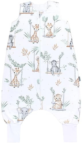 TupTam Baby Sommer Schlafsack mit Beinen 0.5 TOG OEKO-TEX zertifizierte Materialien unwattiert Unisex, Farbe: Safari auf der Schaukel, Größe: 110-122
