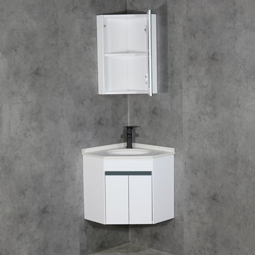 Mueble Baño Suspendido Muebles De Baño Con Lavabo Lavabo De Baño Moderno Montado En La Pared, Lavabos De Esquina Para Baño, Gabinete De Baño Con Grifo Y Desagüe(Color:White Black,Size:50cm/19.6in)