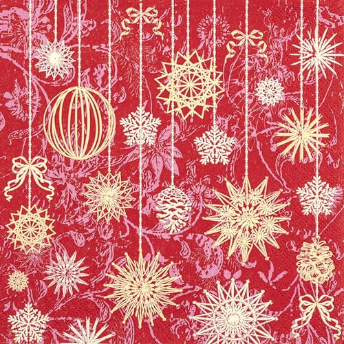 20 Servietten Weihnachten Hängende Sterne und Kugeln als Tischdeko. Papierservietten mit Motiv. Auch für Decoupage und Serviettentechnik 33x33cm