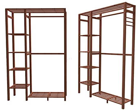 Generisch Clothes Rack Kleiderständer Kleiderstange Kleiderständer mit Ablage 91 x 33 x 146 cm Garderobe aus Holz verstärkter multifunktionaler Schlafzimmerschrank Kleiderständer mit 6 Ablagen 1 K