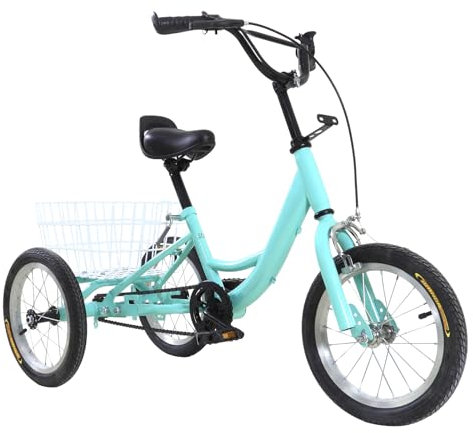 14 Zoll Dreirad für Kinder, 3 Räder Fahrrad für Kinder ab 4,5,6,7 Jahre mit Korb Verstellbarer Lenker & Sitz Antirutsch-Pedal Sicherheits-Reflexstreifen für Körperlich Behinderte Kinder