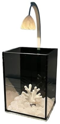 FAJNUZI2024 Pecera Acuario de Cristal for Peces pequeños, pecera pequeña de Escritorio con Luces, Oficina, Parte Trasera Negra, Mini pecera, decoración del hogar Acuario
