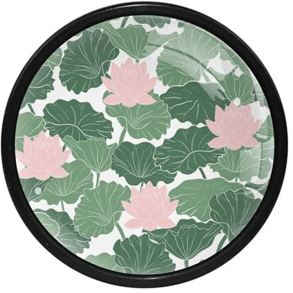 LVTISEE Küchenschrankknäufe, Retro-Blume, Lotusgrüne Blätter, runde Schubladengriffe mit Schrauben, Schubladengriffe, Türbeschläge für Kommoden, Schränke, 4 Stück