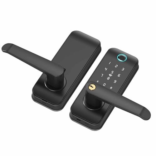 Cerradura de puerta inteligente con huella dactilar sin llave con asa, cerradura electrónica digital con teclado de pantalla táctil, perilla de puerta eléctrica para entrada interior exterior, puertas