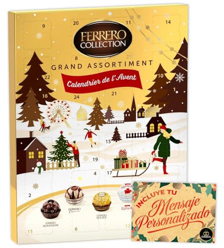 Ferrero Rocher Adventskalender 2025 · 24 Pralinen Ferrero Rocher, Cappuccino, RondNoir, Raffaello & Manderly · Mit Personalisierter Cia&Co Karte · Exklusive Edition 256 g