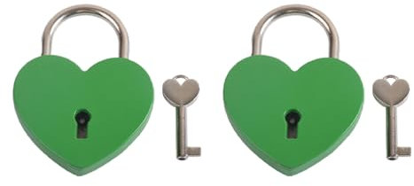 Lot de 2 mini cadenas en forme de cœur en alliage de zinc avec clés, petit verrou antivol pour bagages, agenda, livre, boîte à bijoux, vert