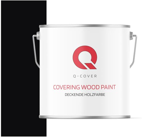 Q-COVER DECKENDE HOLZFARBE 5L HALBMATT Tiefschwarz RAL 9005 RAL DECKFARBE HOLZLACK DECKLACK WETTERSCHUTZFARBE ALLE HOLZARTE OSB-PLATTEN INNEN AUßEN ca. 80-150 ml / m2