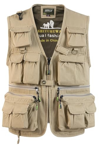 SUSHIMIAN Mens Multi Pockets Fishing Vest Outdoor Work Gilets Safari Vest Sleeveless Hunting Waistcoat Photography Outerwear Gilet