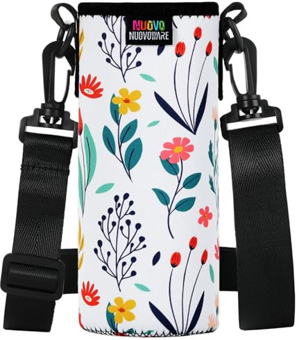 Nuovoware Porte-Bouteille en Néoprène Sac fourre-Tout 750ml avec Bandoulière Réglable, Portable et Isolé, Parfait pour Bouteille en Acier Inoxydable et en Plastique, Fleurs Multicolores