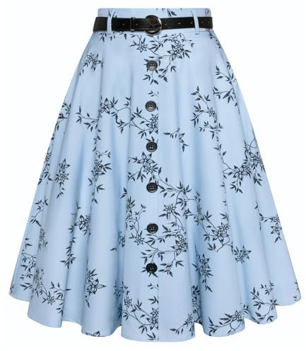 Belle Poque Damen Vintage Röcke Stretch Hohe Taille A-Linie Midi Röcke mit Taschen & Gürtel