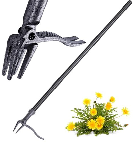 Unkrautstecher, Länge 115cm Unkraut Entferner Gerät, Hand Unkrautstecher mit Vier Backen aus Rostfreiem Stahl und Pedal, Gartenkralle zur effektiven Unkrautentfernung,Gartengeräte