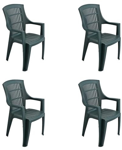 TRABELLA Garden Resin Plastic Parma Stacking Chair Green PACK of 4