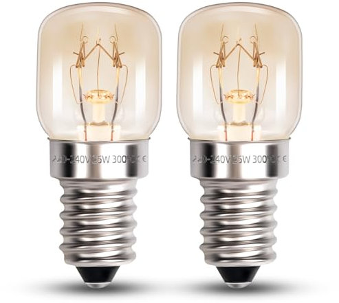 T22 E14 25W Oven Bulbs Warm White 2700K Dimmable, Up to 300°C, AC 230V, E14 Pygmy SES Fridge Bulbs Small Screw, Microwave Oven Wax Melting Salt Lamp Bulb, 2PCS
