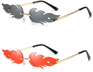 TPZORJX 2pcs Doflamingo Brille,Rave Brille,Flammen Sonnenbrille,Festival ZubehöR,Party Brille,Schnelle Brille Rave,Sonnenbrille Lustig Geeignet FüR Kinder, Frauen Und MäNner,Rave Festival Brille