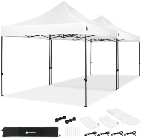 Pavillon Easy-Up 3 x 3 m – Gartenzelt mit Stahlrahmen, wasserdichte Plane, UV-Schutz 50+, Transporttasche mit Rädern – modular und erweiterbar (6x3m, Weiss)