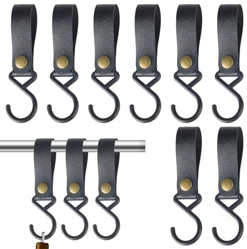 Prmape 8 Stück S Haken Mit Lederschlaufe, Multifunktionshaken Mit Lederschlaufe, Metall-S-förmige Haken zum Aufhängen, Campinghaken, Kinderwagen-Haken für Mantel/Handtuch/Küche/Badezimmer