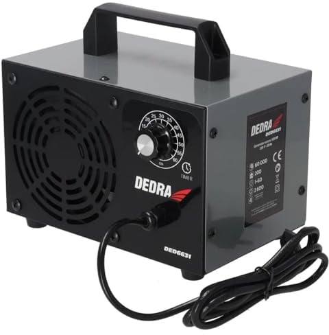 Dedra DED6631 - Generatore di ozono 60000 mg/h, 120 W, timer: 1-60 min, elimina odori e disinfetta, portata d'aria 200 m2/ora, con 4 piastre generatrici di ozono incluse