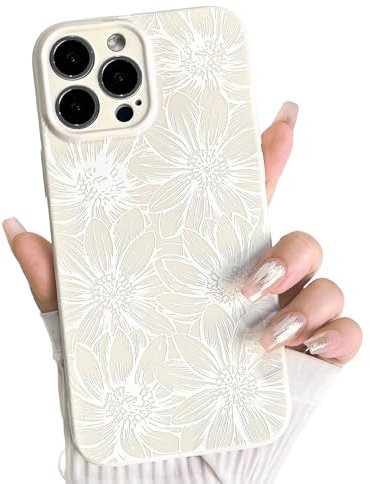 NITITOP Compatible with iPhone 12 Pro Max Case Cute Flower Floral for Women Girls Sunflowers Pattern Aesthetic Slim TPU Silicone Full Camera Shockproof Protective Cover - White