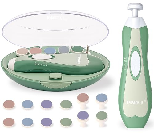 Fansidi Baby Nail Trimmer Electric, Easy & Safe Nail File for Newborn to Toddler, Whisper-Quiet Nighttime Use, Precise 4-Stage Grinding Heads, LED Light, 18-Piece Kit, Forest Green, Baby Shower Gift