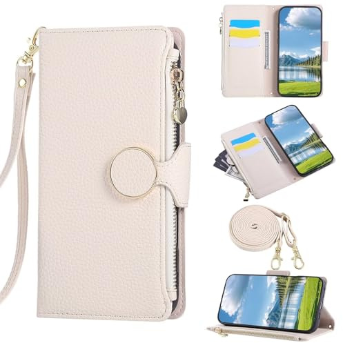 Rnrieyta Crossbody Handykette Reißverschluss Handyhülle für Samsung Galaxy S20 Plus,Kreditkarteninhaber PU Leder Brieftasche Geldbörse Hülle mit Lanyard Schultergurt