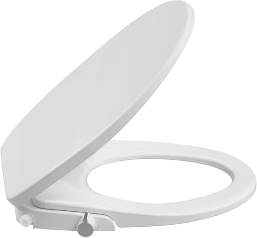 Länglicher Bidet-Toilettensitz, selbstreinigender Toilettensitz mit Doppeldüsen, Deckel mit Absenkautomatik, leise schließendem Design und einstellbarem Wasserstrahl, weißer Bidetaufsatz, Che