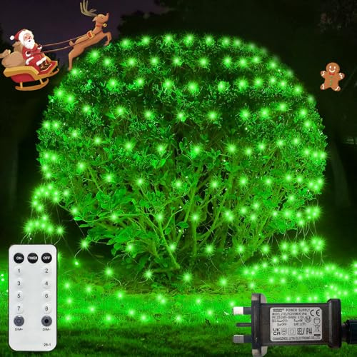 Vimlits Christmas Net Lights Outdoor, 4.5m x 1.5m 300 LED Mesh Lights for Bushes Plug in, Waterproof 8 Light Modes Green Wire String Lights with Remote Timer Garden Outside Fence Tree Decor Green