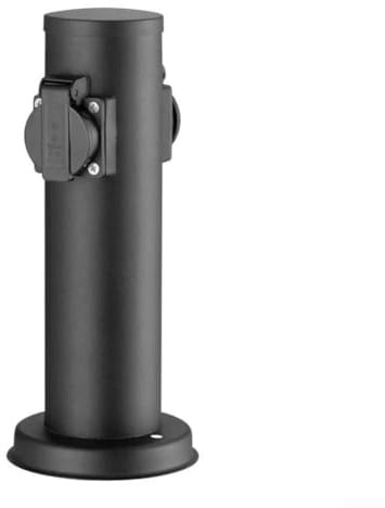 Marchfunny IP54 Waterproof Outdoor Garden Socket Column 2-Way Stainless Steel Anthracite Round Power Post for Lights Lawnmowers and BBQ(Black)