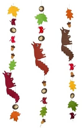 HABA Bastelset Kinder - Erstes Fädeln Filzgirlande Herbst ab 3 | 3 Herbstgirlanden mit Eichhörnchen, Eicheln & Blättern – alles inklusive, sofort losbasteln