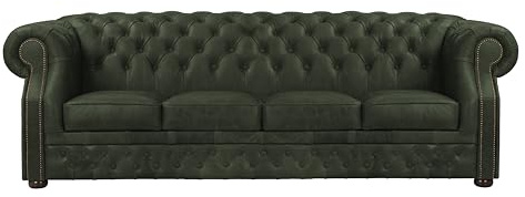 ROYALSOFA Sofa Chesterfield Manchester 4-Sitzer, Ledersofa mit Knopfheftung, Holzrahmen & Gepolsterten Armlehnen, Pflegeleichte Couch, Loungesofa für Wohnzimmer, Büro, Kanzlei & Hotel, Grün