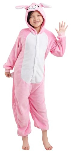 corimori Hasen-Kostüm Kinder Tierkostüme Onesie Karneval Fasching Jungen Mädchen 17 Hase Rosa Weiß,104-110 Ostern Osterhase Ohren