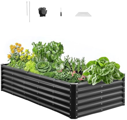 VEVOR Potager Surélevé Métal 180x90x43 cm Carré Potager Surélevé Galvanisé Lit de Jardin Fond Ouvert Bac de Jardinage pour Culture de Légumes Fleurs Herbes Aromatiques Plantes Grasses, Gris Foncé