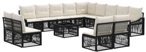vidaXL Gartensofa-Set 14 pcs Schwarz Poly-Rattan, Modulares Garten-Sofa, wetterfest, verstellbare Füße, Rattan-Möbelset, mit Kissen zum Chillen