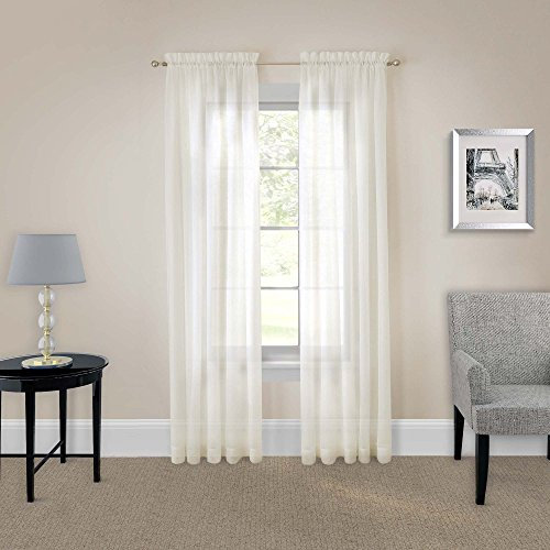 Pairs to Go Rod Pocket Sheer Window Curtains for Bedroom or Living Room (Double Panel), Polyester, Ivory, 59 x 95